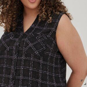 Torrid Georgette Top Womens5X Black Sleeveless Windowpane Pattern Pockets